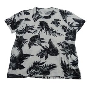 BONOBOS Mens XL Standard Fit Tropical Floral‎ Print T Shirt Cotton Black White